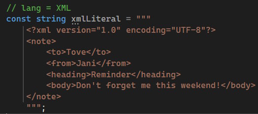 XML literal string